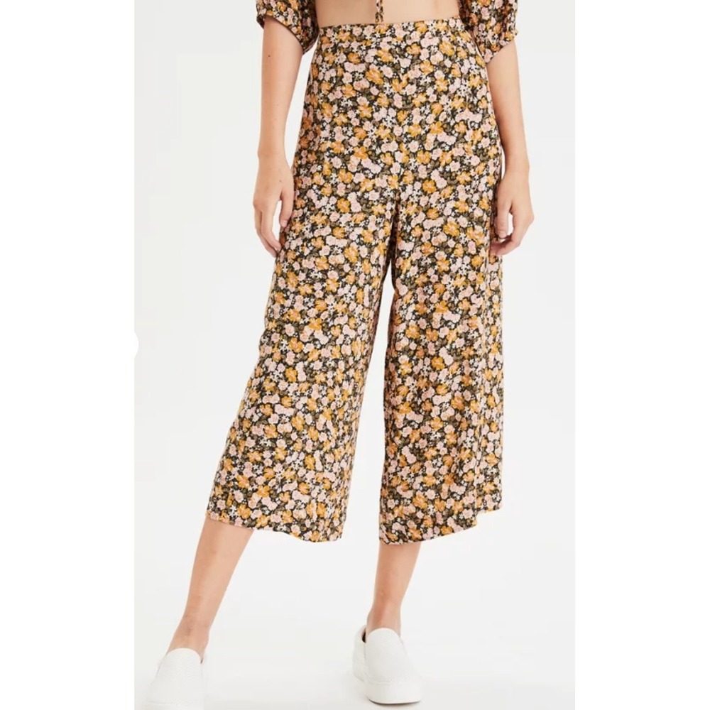 American Eagle Ditsy Floral Palazzo‎ Pants Cottage Whimsical Wide Leg Size S